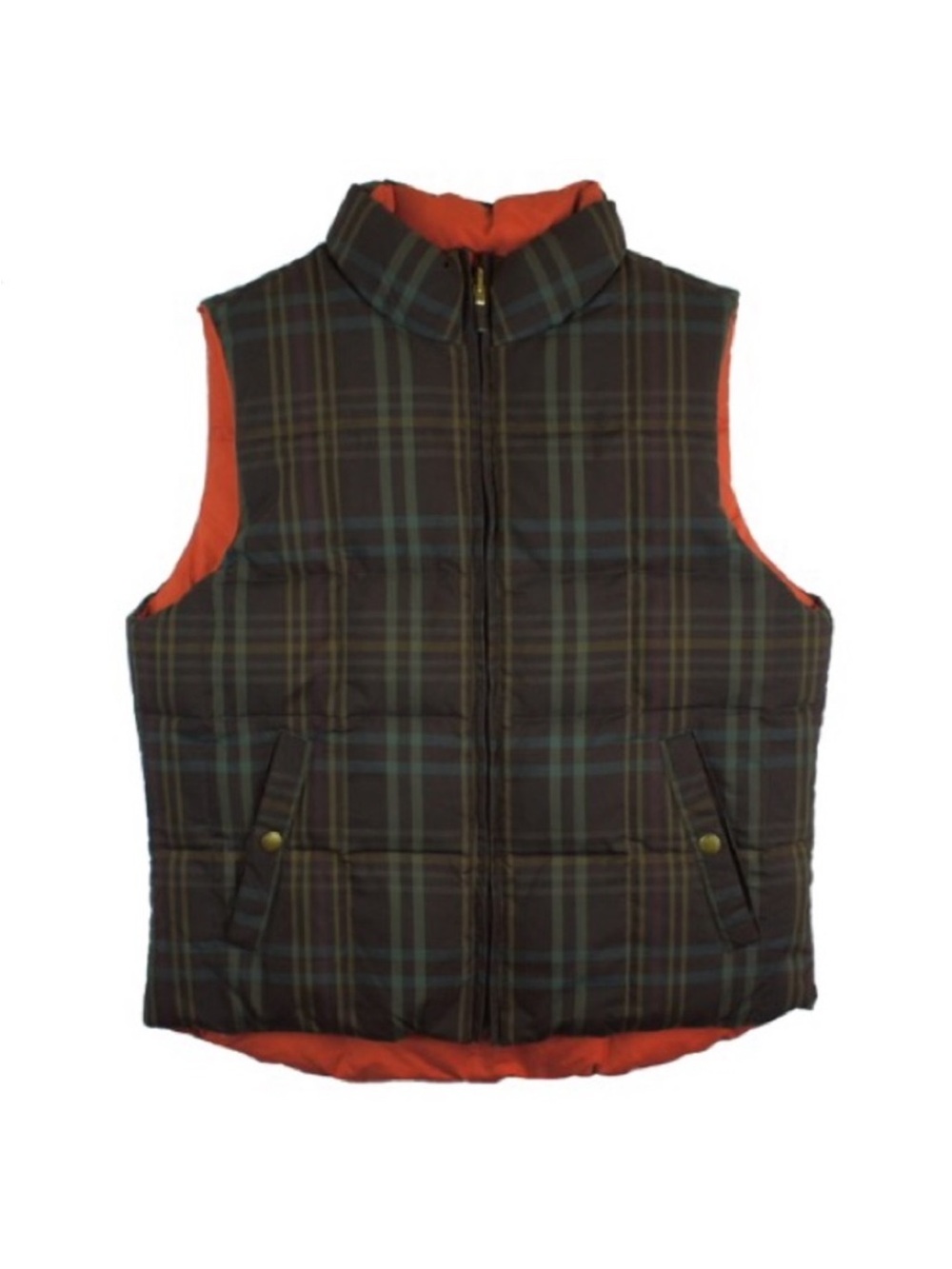 🍁Like New! Lauren Ralph Lauren Brown Plaid & Orange Reversible Puffer Vest, M